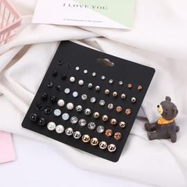 EUJEBEDA 30 Pairs Assorted Multiple Earrings for Women Girls Teens Crystal Beads Ball Piercing Statement Bar Stud Earrings Set, Crystal