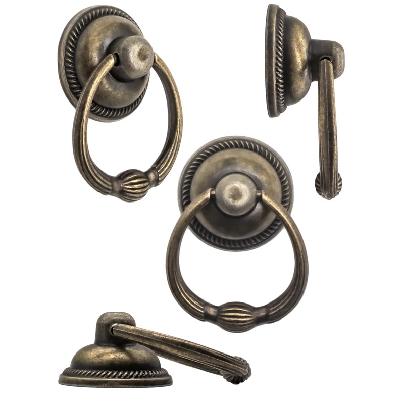 Fuxxer® 4 x Antique Drawer Handles Ring Eyelets Iron Handles