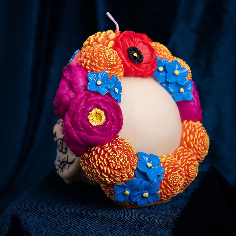 Dia De Los Muertos Floral Skull Scented Candle for Day
