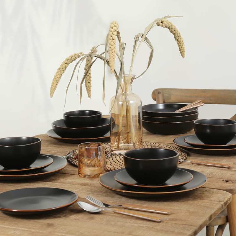 Stone Lain Brasa Modern Stoneware 16 Piece Dinnerware Sets, Plates