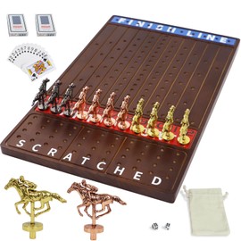 Jyquorp Metal Horse Race Board Game Racing Game Thickened Solid Wood with 11 Luxurious Durable Classic Metal Horses with 4 Dice and 2 Boxes of Cards Horse Racing Game (Walnut,Rectangle)