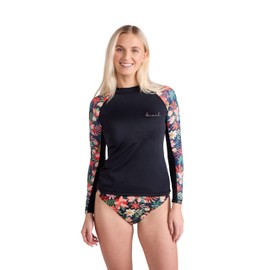 Animal Lillie Women Printed Panel Rash Vest - Quick Drying Top with UPF 50+ & Flatlock Seams - for Spring Summer, Beach & Surfing Black Women's Size 6