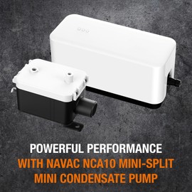 NAVAC NCA10 Mini-Split Mini Condensate Pump - Ultra Quiet, HVAC Condensate Pump, Brushless DC Motor - Reliable Performance, Overflow Protection Sensor, 1.7 fl oz Tank Capacity, 10.6 GPH, 33 ft Lift