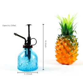 Hniuyun Glass Plant Mister Spray Bottle, 6.4 All Vintage Plant Spritzer Watering Can, Bronze Plastic Top Pump, Plant Mister Glass Watering Garden Tool (Blue)