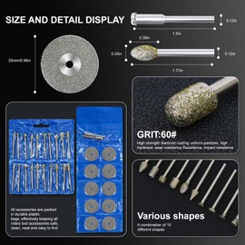 Diamond Grinding Burr Bit Set,Diamond Drill bit for Rotary Polishing Tool, Stone Rotary Tool Accessories with 1/8 Inch Shank for Stone,Ceramics Carving, Glass, Jewel Engraving Polishing- 32pc Set