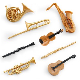 Miniature Musical Instruments, Doyomtoy 8 Pieces Miniature Instruments Mini Dollhouse Musical Instrument 1:12 Violin Guitar Trumpet Saxophone Mini Musical Instruments Decoration for Dollhouse Music