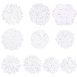 GORGECRAFT Pack of 10 Crocheted Round Place Mats Doilies Cotton Handmade Round Crochet Lace Table Coasters 10 cm ~ 22 cm Diameter 2 ~ 3 mm Thick White Cup Mat for Wedding Tea Party