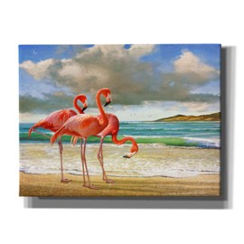 Epic Graffiti 'Beach Scene Flamingos' by Chris Vest, Canvas Wall Art, 16"x12"