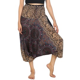 LOFBAZ Harem Yoga Pants for Women Hippie Boho Bohemian Clothing Womens Beach Indian Gypsy Clothes Genie Maternity Jumpsuit Rose 2 Grey