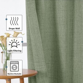 Chyhomenyc - Cortinas verdes de 45 pulgadas de largo, 2 paneles, cortinas cortas con textura de lino sintético filtrante de luz, cortina de bolsillo para barra de tratamiento de ventana suave para