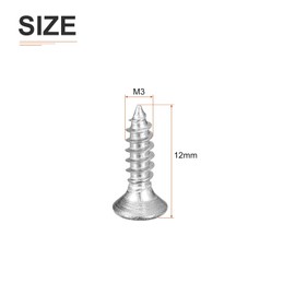 DTGN 100Pcs M3x12mm Flat Head Wood Screws, 304 Stainless Steel Phillips Self Tapping Screws - Good for Woodworking, Furniture - Silver