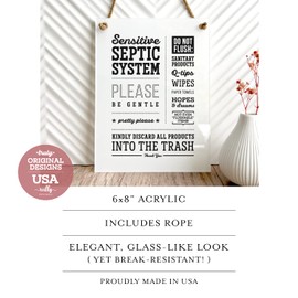 Reilly Originals 6x8 Inch Septic System Please Be Gentle Designer Bathroom Sign ~ Ready to Hang ~ Premium Finish, Durable