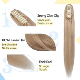 S-noilite Clip in Hair Extensions with Clip in Straight and Long Natural Hair Extensions Straight Human Hair Ponytail #18P613 Dirty Blonde Mixed to White Blonde