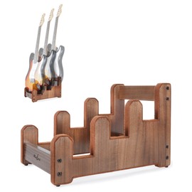 Musbeat Multi Guitar Stand, 3-Tier Black Walnut Wood Electric Guitar Stand for 3 Electric or Bass, Multiple Instrument Rack for Men, Wooden Floor Electric Bass Rack for Home Decor and Studio Display