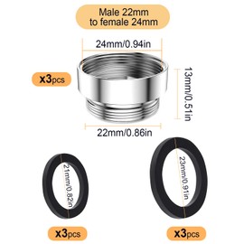 3 piezas Equipo Adaptador de Grifo, CNYMANY Macho M22 mm a hembra M24 mm Juego de adaptadores de aireador de cocina Adaptador de grifo de fregadero Manguera Filtro de agua Manguera estándar