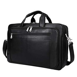 Augus Mens Leather Briefcase Messenger Bag Waterproof Travel Business Duffle Bags for Men 17 Inch Laptop Bag Black YKK Zipper