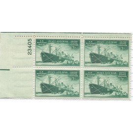 1946 US Merchant Marine Postage Stamp Plate Block 3 Cent MNH Scott #939