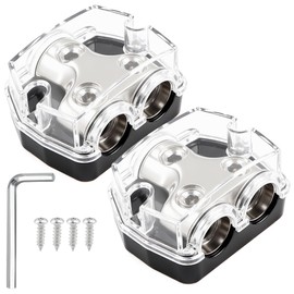 TuoLauthon 2 Way Power Distribution Block 1x 0 GA in 2X 0 GA Out Circuit Protector Distributor Connecting Blocks for Car Audio Splitter,2Pcs with Installation Kit