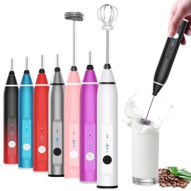 Milk Frother Rechargeable Handheld Electric Whisk Coffee Frother Mixer with 2 Stainless Whisks 3 Speed Adjustable Foam Maker Blender for Coffee Matcha Latte Cappuccino Hot Chocolate（Black）