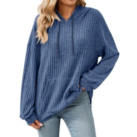 Gemulate Ladies Sweetheart top Oversized Womens Jumper Long Sleeve Plus Size Ladies Jumper Long Sleeve Tops Sweaters Ladies Modern Lightweight Outfit for Women UK Blue XXL