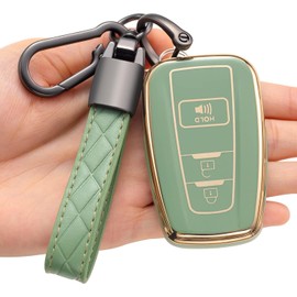 Costusn for Toyota Key Fob Cover with Keychain Soft TPU Full Protection Key Case Shell Compatible with 2018-2024 Camry RAV4 Highlander Avalon C-HR Prius Corolla GT86 3 Button, A-Green