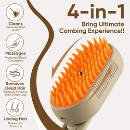 4 in 1 Cat Steam Brush for Shedding - Pet Hair Cleaning Brush Comb for Cats or Dogs, Anti-Static Steam Pet Brushes, Massage, Cleaning, Shedding & Combing All In One! (Khaki)