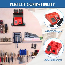 DITKOK 2 Pack-Metal Wall Mount for Milwaukee Chargers and Batteries, Charger Holder for M12-18C/M12-18FC Chargers, Battery Holder for 4X M18 Batteries, Power Tool Holder Fit for Workshop & Garage