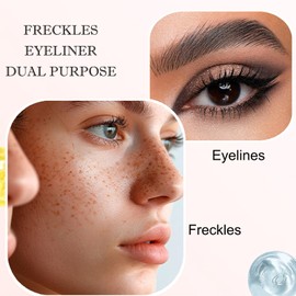 2 in 1 Eyeliner & Freckle Pen – Light Brown Freckle Stamp & Black Liquid Eyeliner – Waterproof, Long-Lasting Formula for Natural, Lifelike Makeup Suitable for Fair Complexions (Type A-Medium)