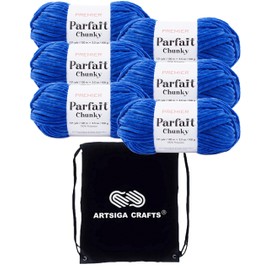 Premier Yarns Parfait Chunky Classic Blue 1150-28 (6-Skeins - Same Dye Lot) Weight S Bulky #6 Polyester Yarn for Crocheting and Knitting - Bundle with 1 Artsiga Crafts Project Bag