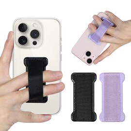 WUOJI Phone Grip Holder for Hand, Universal Finger Strap Phone Holder, Finger Selfie Grip Compatible with Most Smartphones (Black Purple) -2Pack