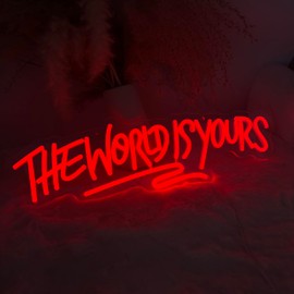 AYDCNQ The World Is Yours Led Neon Signs Lights Wall Decor Sign for Teen Men Lady Gift and Gaming Zone Party Classroom Wall Decor,size L17.7xH5.5inch (red)