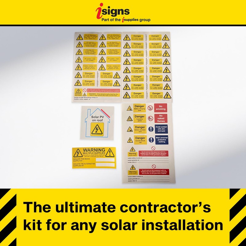 iSigns Solar Contractor Pack, Solar Panel Safety Labels Ideal for