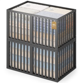 Clothes Storage Container - Large 90L Closet Organizers and Blanket Storage Bin with 4Pcs Vacuum Storage Bags for Comforter, Bed Sheets, Toys, Bedding, Pillows, Towels, Fabric, Sweater (2Pcs Black)