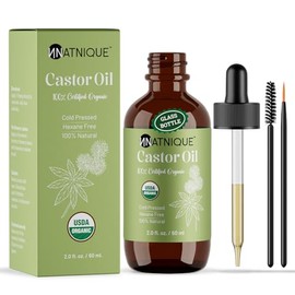 Natnique Aceite De Ricino(2Oz), Certificado Usda Orgánico, Puro, Sin Hexano, Prensado En Frío. Crecimiento Para Pestañas, Cejas, Cabello. Hidratante  