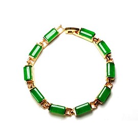 3D Yellow Gold Green Jade Square Bangle Chain Tennis Bracelets Jewelry Mother's Gifts
