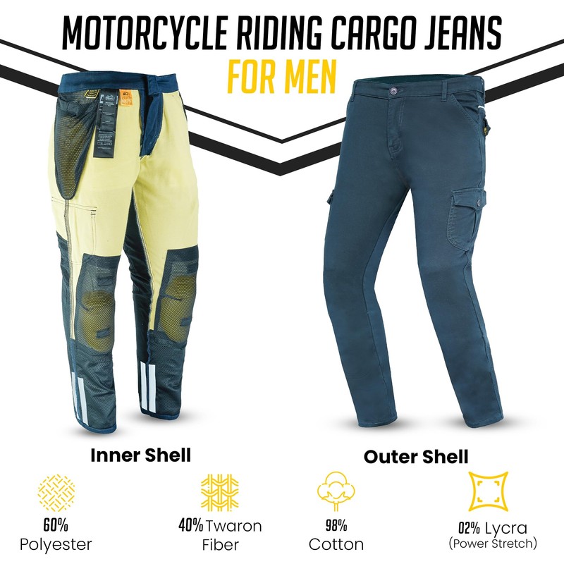 HPGEARZ Cargo Motorcycle Pants Mens Lined with Twaron® Aramid Fiber
