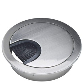 Satin Nickel Metal Cable Grommet | 2 Piece "Lock in" Feature with "Brush" Opening for Management of Office & Computer Desk Wires | 60mm (2 3/8") Hole Opening | 1 Pack