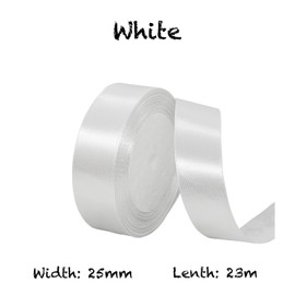 White 25 mm Satin Ribbon 23 Metres, Polyester Ribbon, Beautify Your Crafts and Celebrations, Ideal for Gift Wrapping, Decorations, Wedding Car Ribbon, Ribbons for Crafts