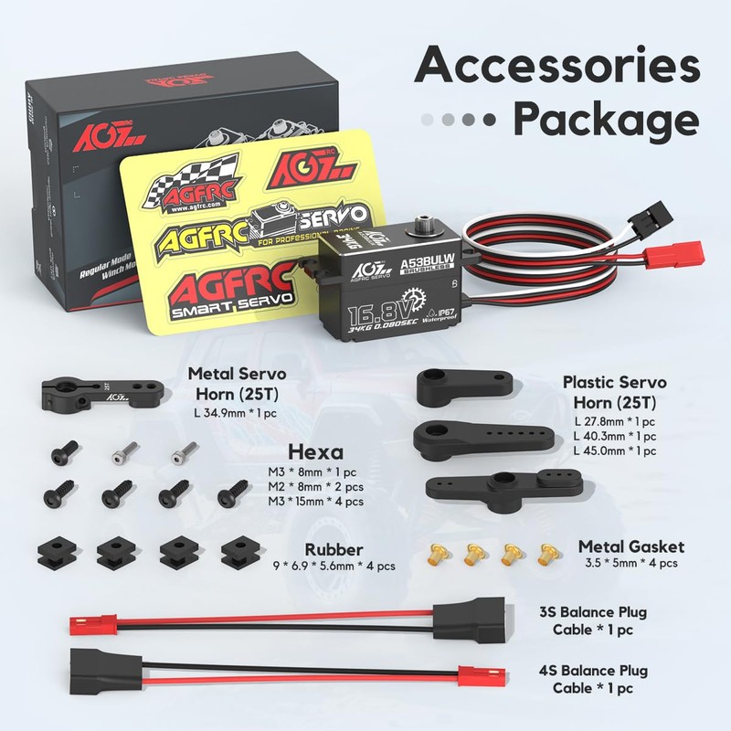 AGFRC 34KG Waterproof Low-Profile RC-Steering-Servo - 16.8V Direct Power High