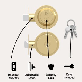 Mega Handles - Buena Entry Combo I Entry Door Knob and Single Cylinder Deadbolt Lock and Key Combo Pack - Heavy Duty Locking Door Knob for Left or Right-Handed Doors - Satin Brass