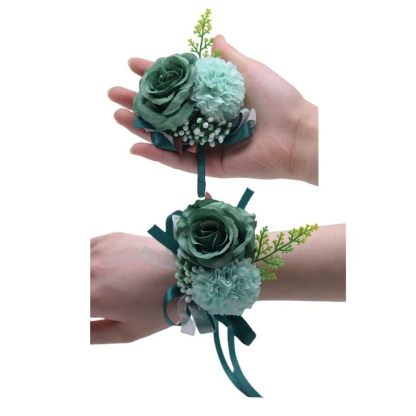 Rikyo 2pcs Rose Flower Wrist Corsage Set Silk Flower for Bride Hand Flower Men Boutonniere Bridal Wrist Flower Prom Party Homecoming Bridesmaid