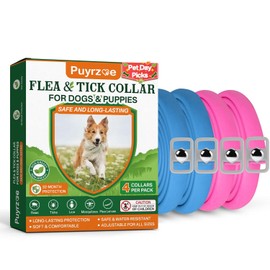 Puyrzoe Flea and Tick Prevention for Dogs Collar 4 Pack, Natural Flea Collar for Dogs 32-Month Full Protection, Adjustable Dog Tick Prevention for Puppy & Dog, Waterproof, 2 Pink & 2 Blue