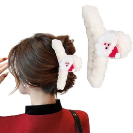 fdsmall Christmas Plush Hair Clips for Women Cute White Khaki Santa Claus Exquisite Claw Clips Large Hair Jaw Clamp Xmas Accessories Headdress Hairpin for Thick Hair (02, One Size)