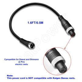 BatPower ProF Power Cable for Daiwa BM LB Battery Electric Reel Power Cord 0.5M 2Pin