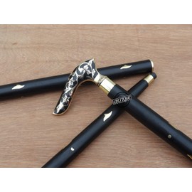 Brass Handle Victorian Telescope Foldable Wooden Walking Stick Cane Ideal Vintage Gift Men Women Father/Mother (Black Victorian)