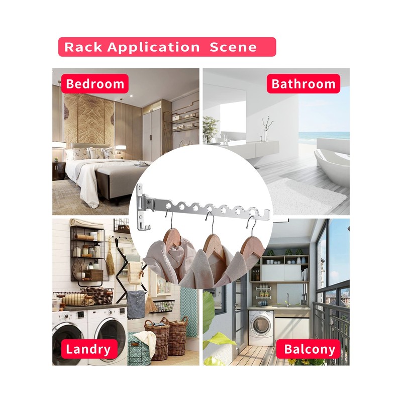 Dr.DJ Wall Mount Coat Hanger Holder Silver Clothes Drying Organizer