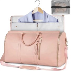 2-in-1 Waterproof Leather Garment Duffel Bag Convertible travel storage - Color: Black