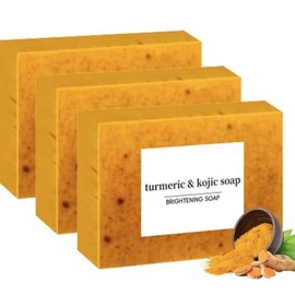 OUHOE 3PCS Lemon Turmeric KojicAcid Soap, Turmeric &Kojic Acid Brightening Soap, DarkSpot Remover,Kojic Acid Soap, Soap Body CareBody WashLemon Flawless Organic - Specification: 3 Counts Soap+3 Counts Soap Bag