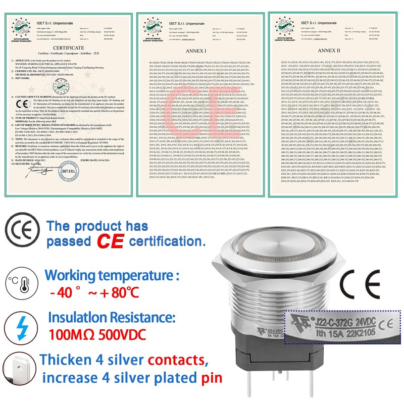 15 Amp 22mm 5/8" Momentary Push Button Switch 24V DC/AC