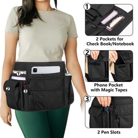 Rexmica Waitress Server Apron with Multiple Pockets, Half Apron with Adjustable Belt for Waitress, Waiter, Women Men Server, Waist Apron for Restaurant, Bistro, Kitchen, Black